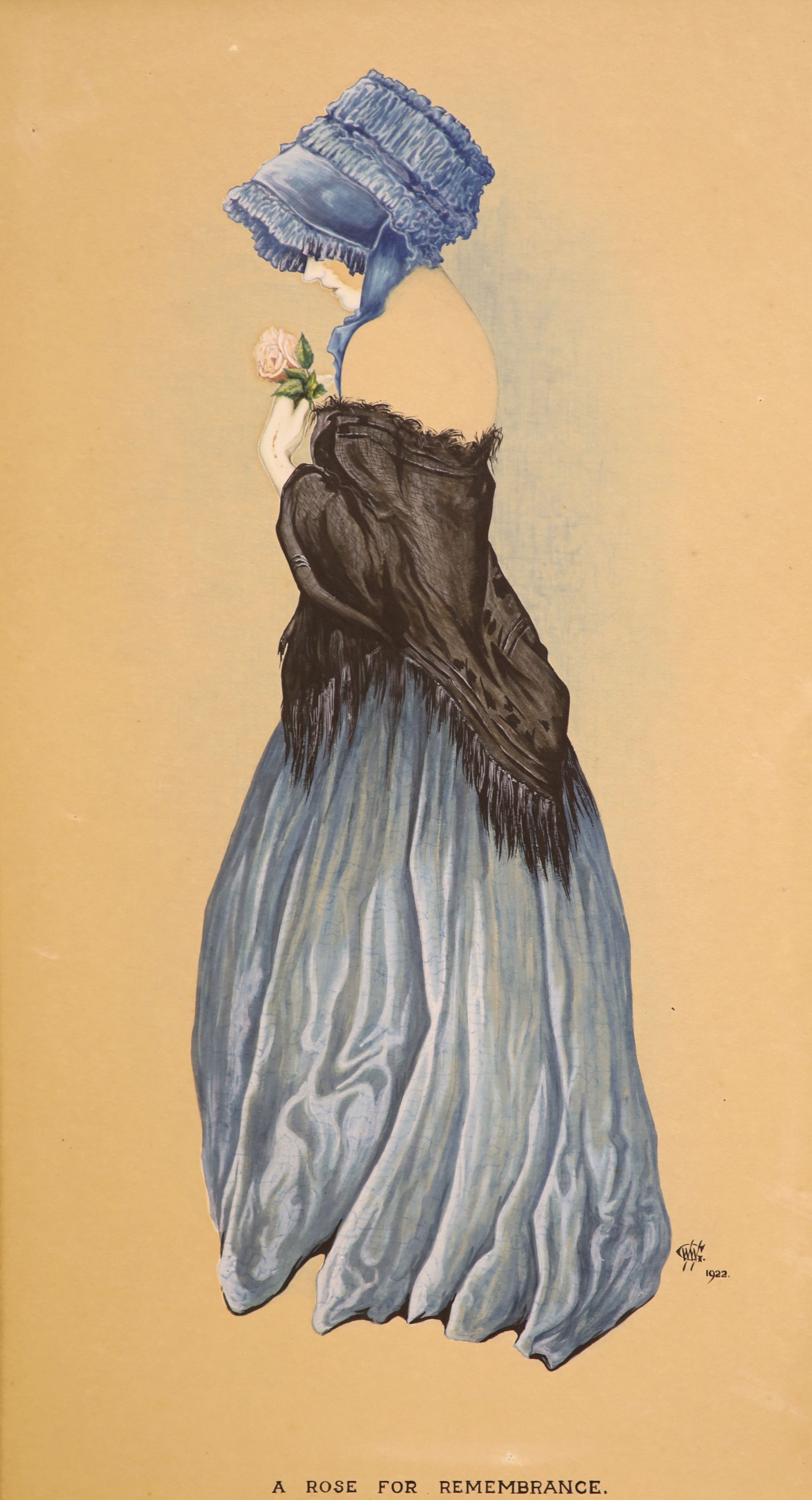 English School c.1922, pair of watercolours, 'A Rose for Rembrance' and 'A Wayside Flower', monogrammed, 45 x 26cm and two watercolour studies for fruit dated 1906, 38 x 20cm